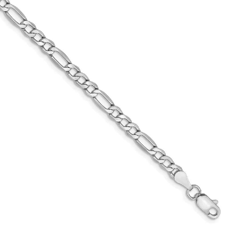 3.5mm 14k White Gold Hollow Figaro Chain Bracelet