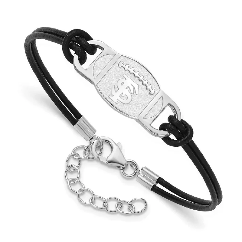 Sterling Silver Rhodium Plated Florida State Leather Bracelet, 7 Inch