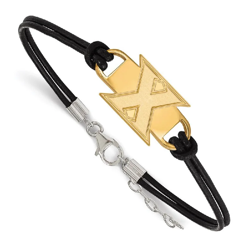 14K Yellow Gold Plated Sterling Silver Xavier U Leather Bracelet, 7 In