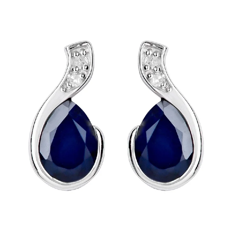 Viducci 10k White Gold Genuine Pear-Shape Sapphire and Diamond Earrings