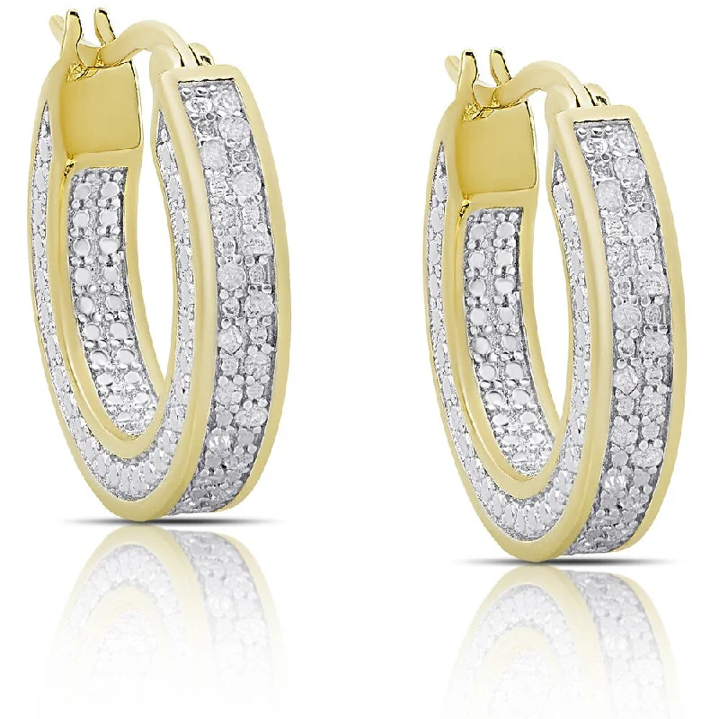 Finesque Sterling Silver or Gold over Silver 1/4ct TDW Diamond Hoop Earrings (I-J, I2-I3)