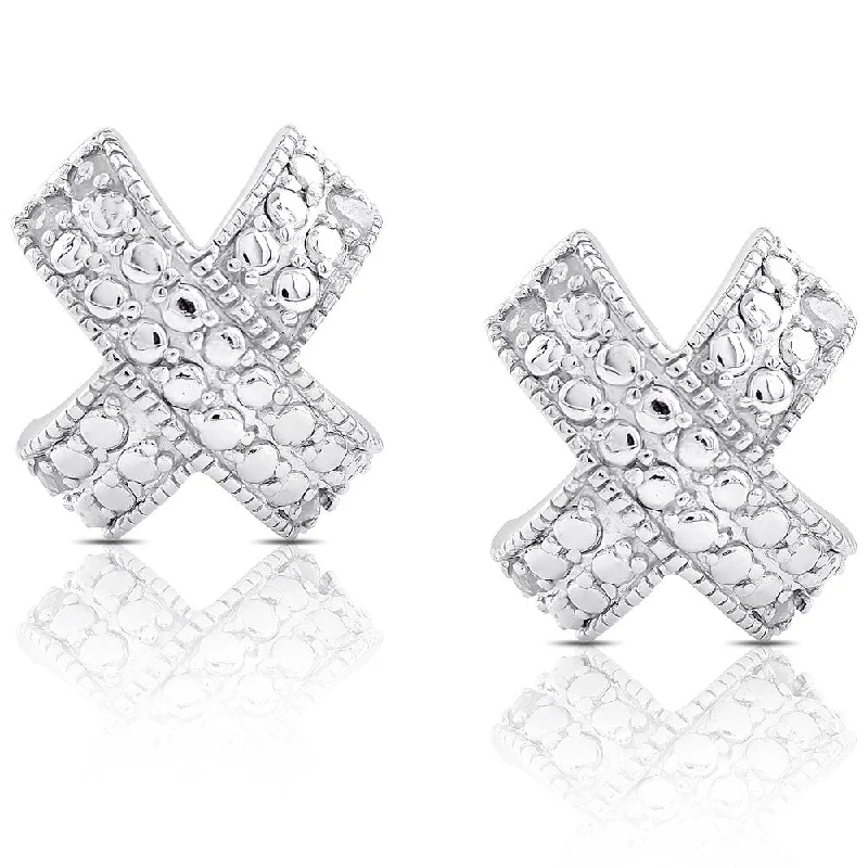 Finesque Sterling Silver 1/10ct TDW Diamond 'X' Stud Earrings (I-J, I2-I3)