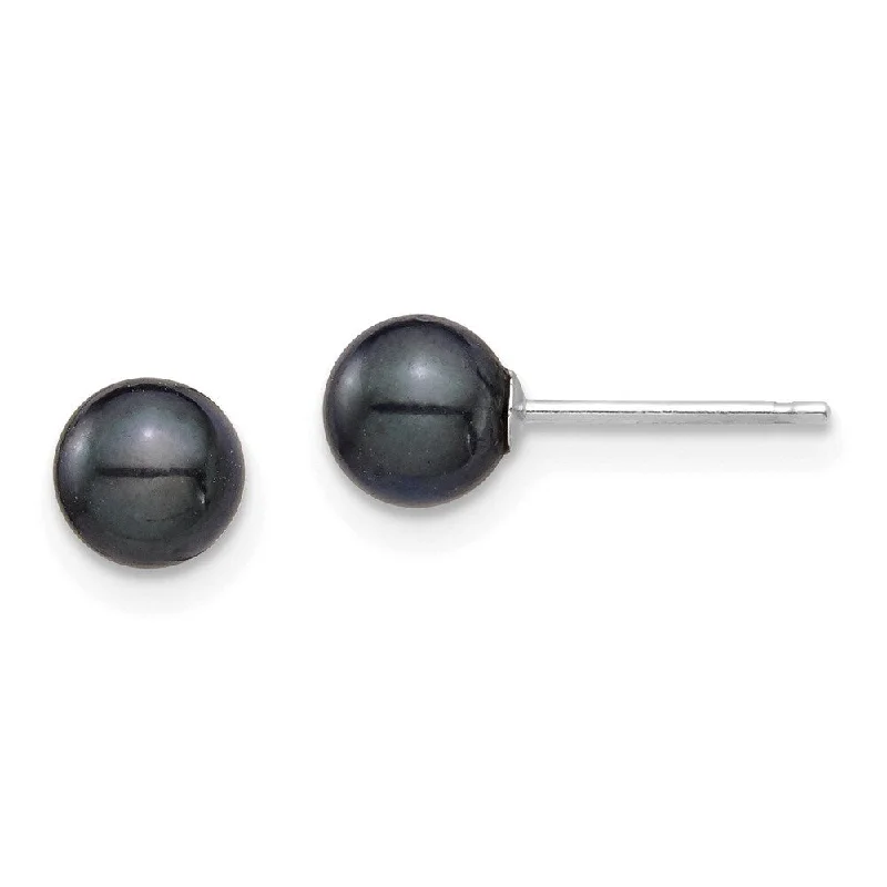 14K White Gold 5-6mm Round Black Saltwater Akoya Earrings