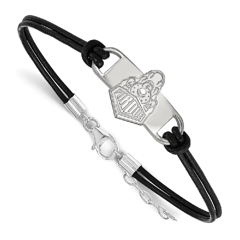 Sterling Silver Purdue Sm Leather Bracelet, 7 Inch