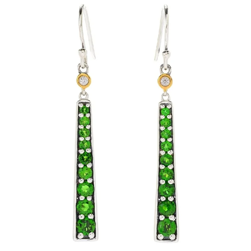 Chrome Diopside & White Zircon Graduated Elongated Earrings