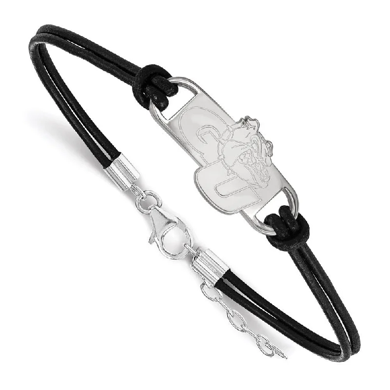 Sterling Silver Rhodium Plated Gonzaga U. Adj. Leather Bracelet, 7 In