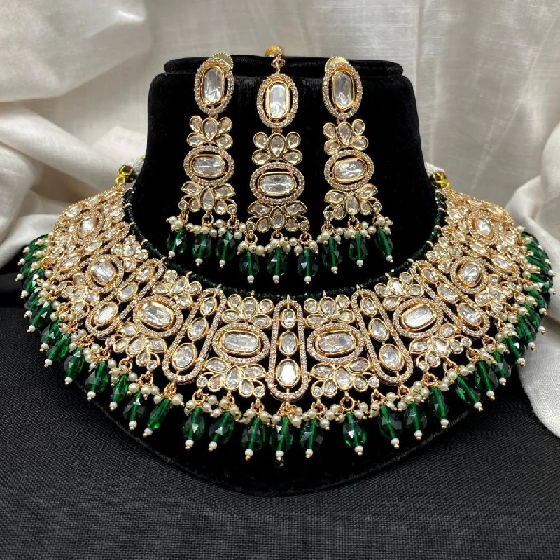 Amoliya Jewels Gold Plated Polki Kundan Stone And Beads Choker Necklace Set