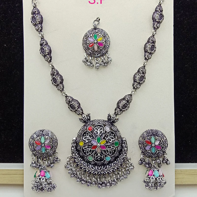 SP Jewellery Oxidised Plated Pota Stone Necklace Set