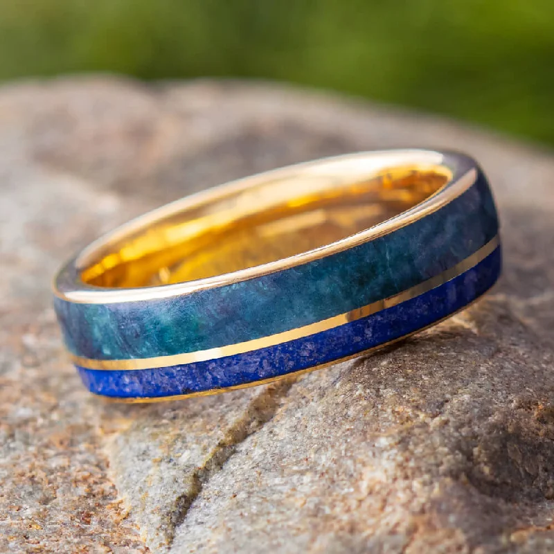 Yellow Gold Jade Wedding Band with Crushed Sapphires