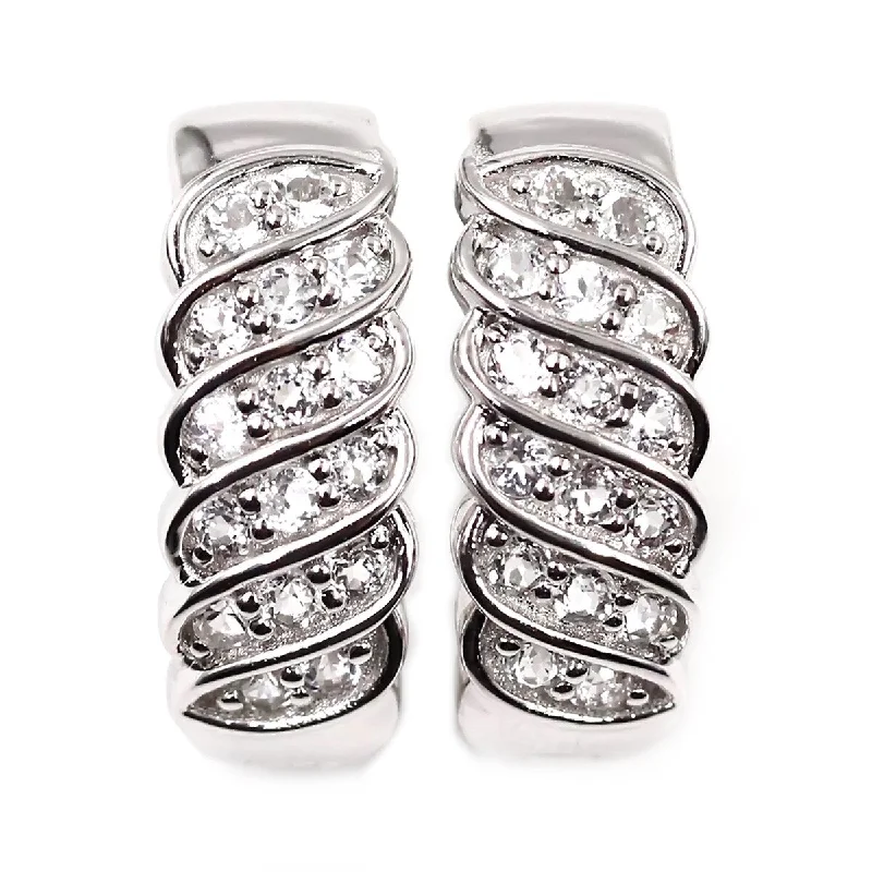 925 Sterling Silver White Topaz Hoop Earrings