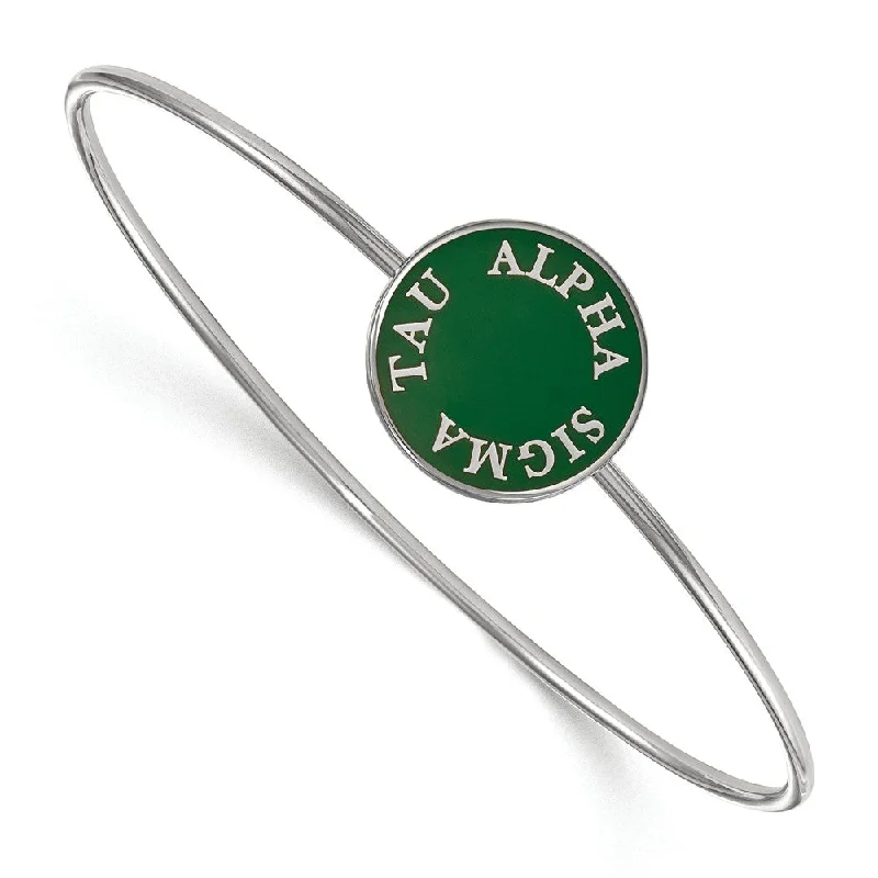 Sterling Silver Alpha Sigma Tau Enamel Bangle - 6 in.