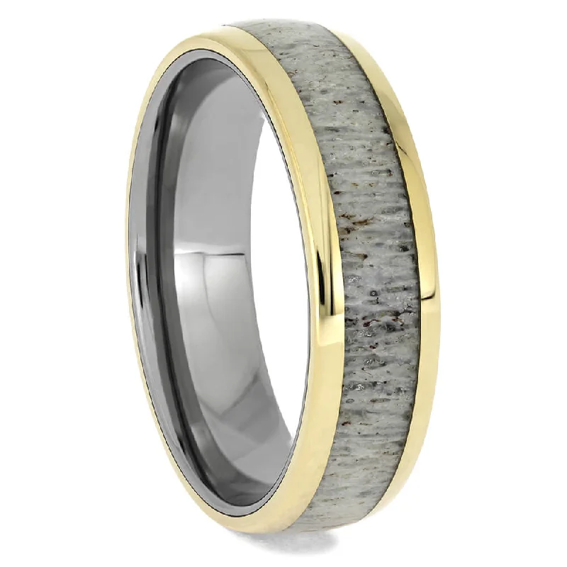 Antler Wedding Band with Gold Pinstripes