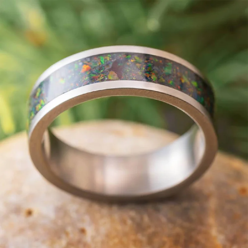 Dark Synthetic Opal Wedding Band for Men