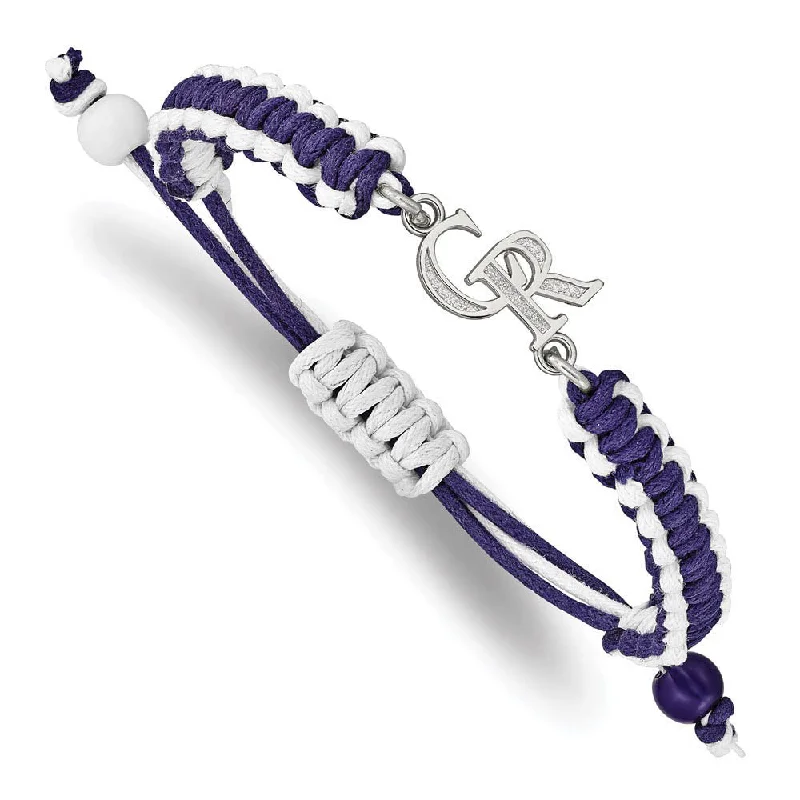 Stainless Steel MLB Colorado Rockies Adj Nylon Cord Bracelet, 9 Inch