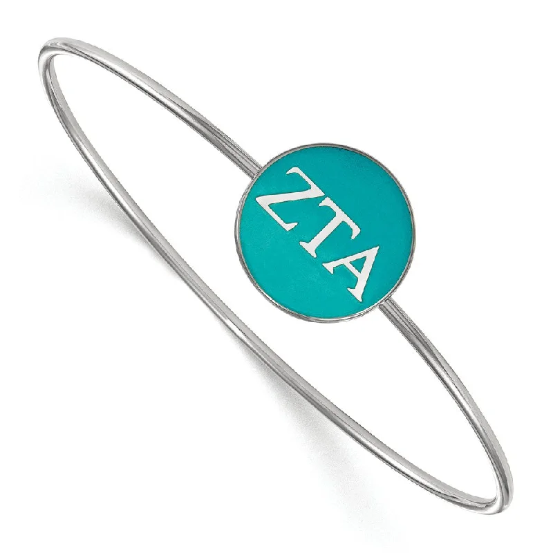 Sterling Silver Zeta Tau Alpha Teal Enamel Greek Bangle - 8 in.