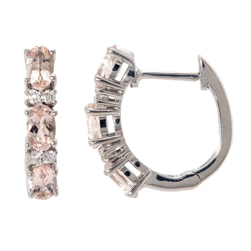 14Kt White Gold Morganite and Diamond Hoop Earrings