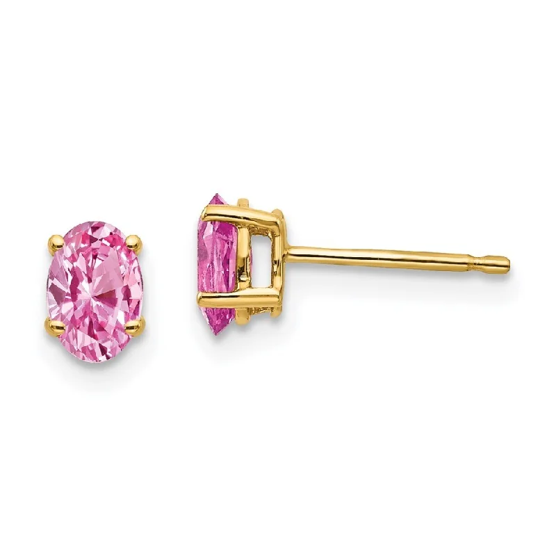 14k Yellow Gold Pink Gemstone Earrings (L-6 mm, W-4 mm)