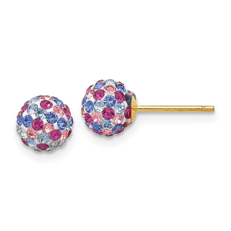 14k Yellow Gold Blue Pink Multi Crystal Stud Earrings (L-6 mm, W-6 mm)