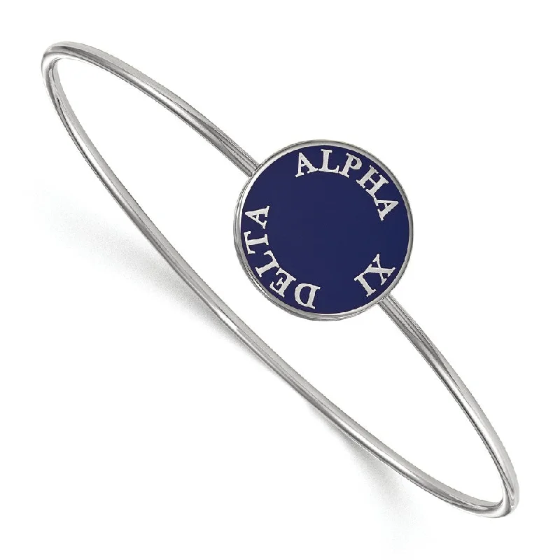 Sterling Silver Alpha Xi Delta Blue Enamel Bangle - 8 in.