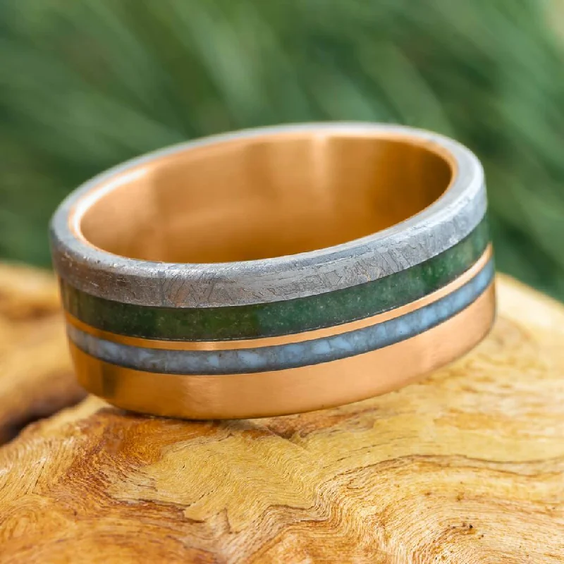 Men's Birthstone Ring with Meteorite in Rose Gold