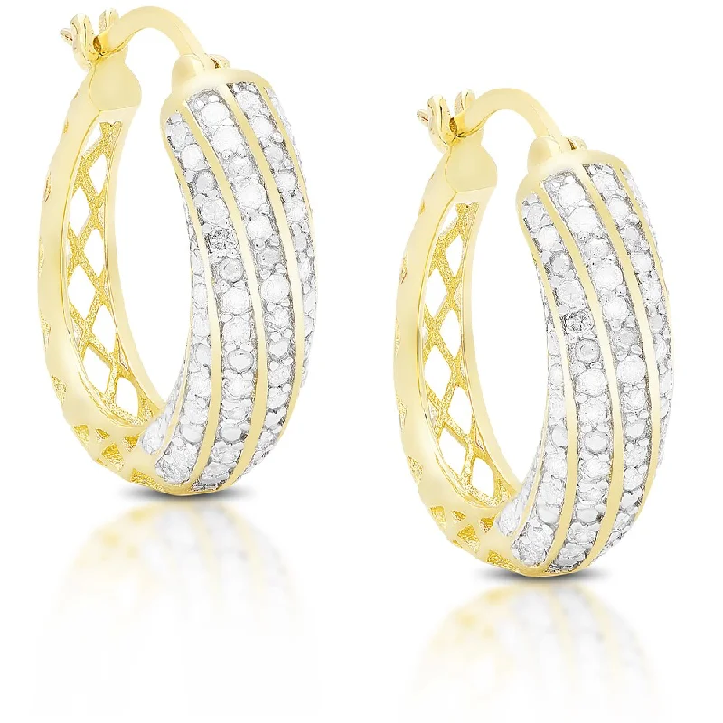 Finesque Sterling Silver or Gold Over Silver 1 ct TDW Diamond Hoop Earrings