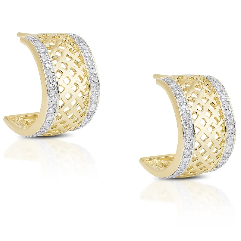 Finesque Gold Over Sterling Silver 1/5ct TDW Diamond Half-Hoop Earrings