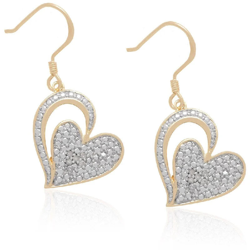 Finesque Two Tone Sterling Silver Diamond Heart Dangle Earrings