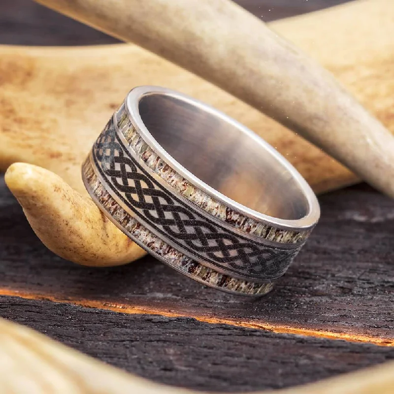 Celtic Knot Wedding Band with Deer Antler