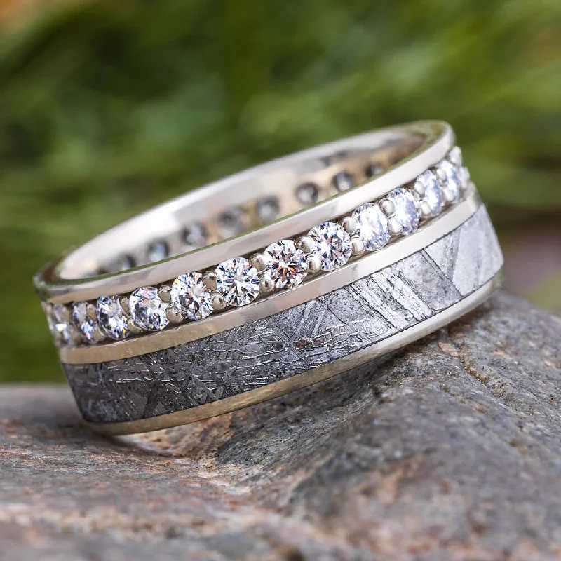 Meteorite and Moissanite Eternity Band in Polished Gold