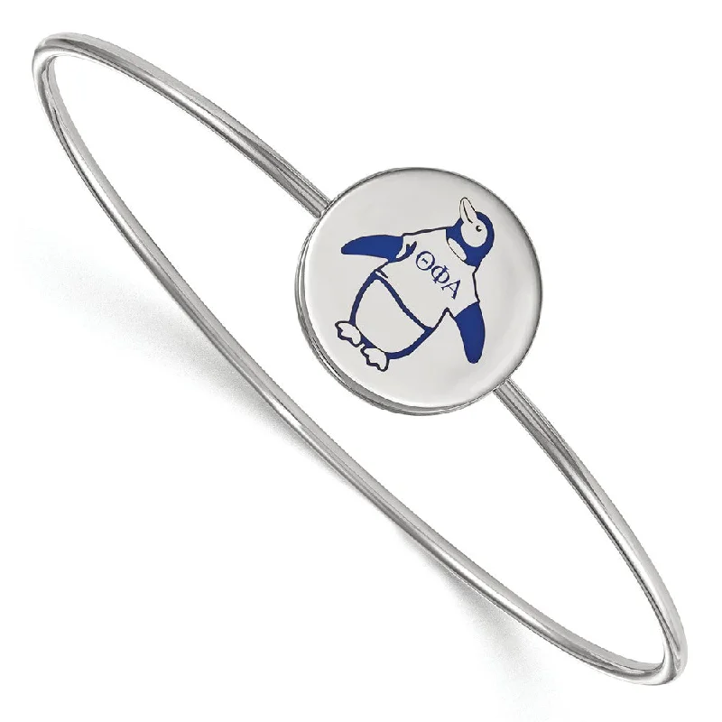 Sterling Silver Theta Phi Alpha Enamel Blue Penguin Bangle - 6 in.