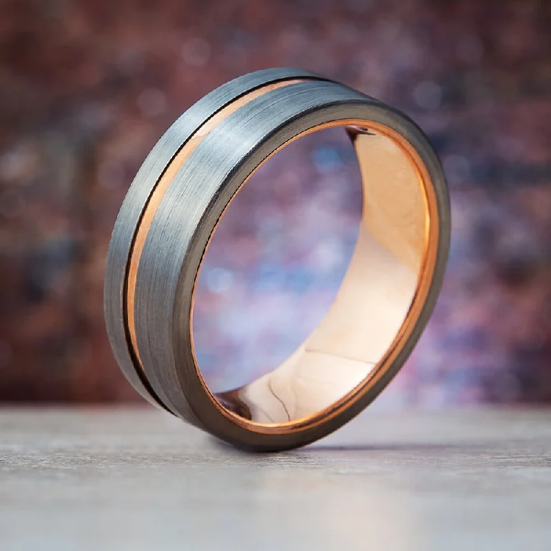 Solid Gold Wedding Band with Brushed Titanium Accents