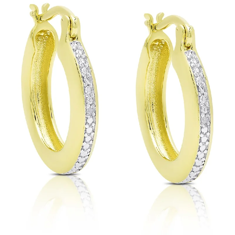 Finesque Gold Overlay Diamond Accent Hoop Earrings