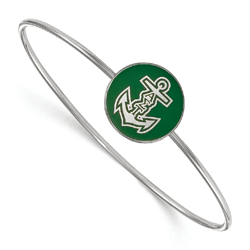 Sterling Silver Alpha Sigma Tau Green Enamel Anchor Bangle - 6 in.