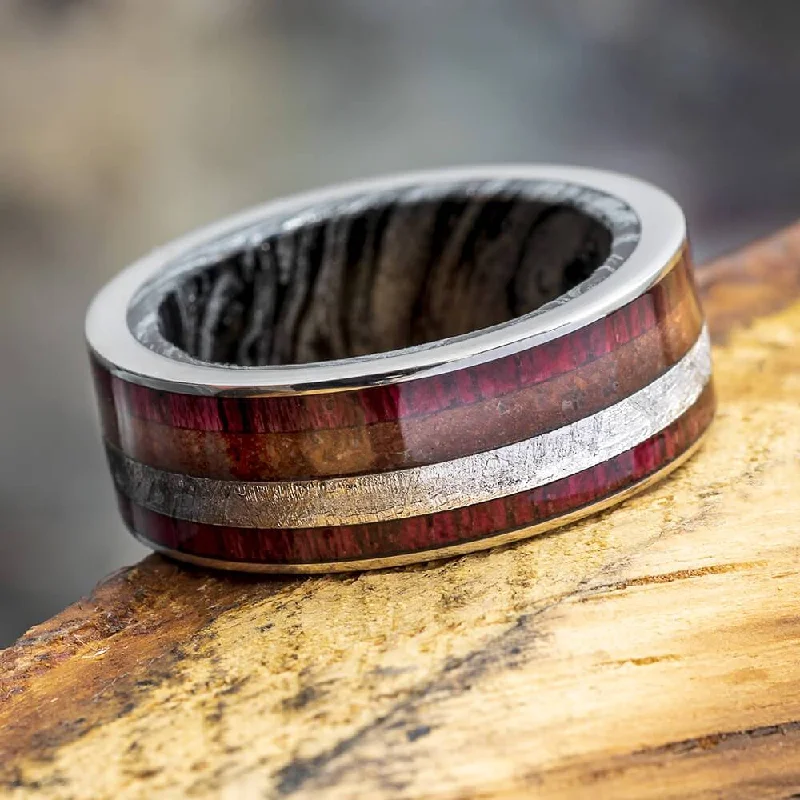 Meteorite, Dinosaur Bone & Purple Heart Wood Wedding Band