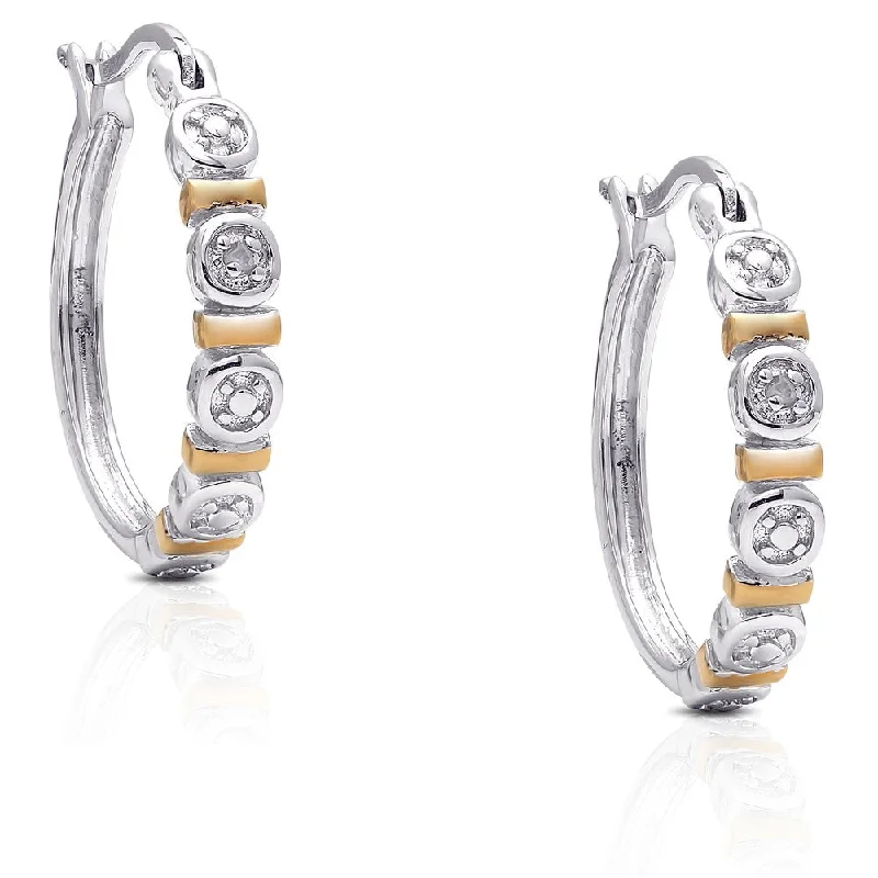 Finesque Two-tone Gold Over Sterling Silver Diamond Accent Hoop Earrings