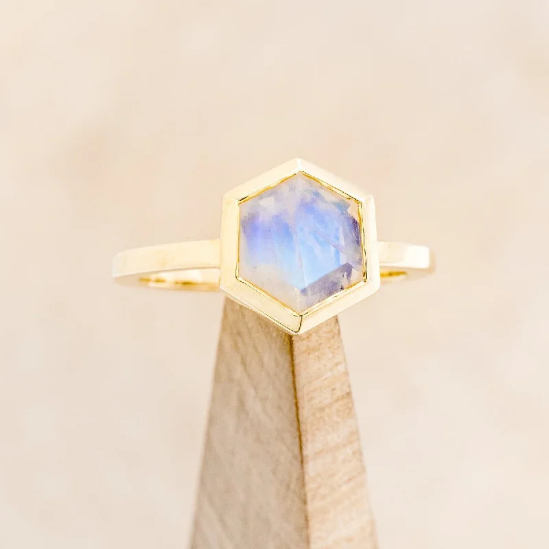 HEXAGON BEZEL SET MOONSTONE ENGAGEMENT RING