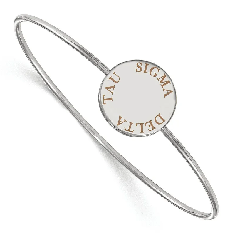 Sterling Silver Sigma Delta Tau Enamel Brown Letters Bangle - 6 in.