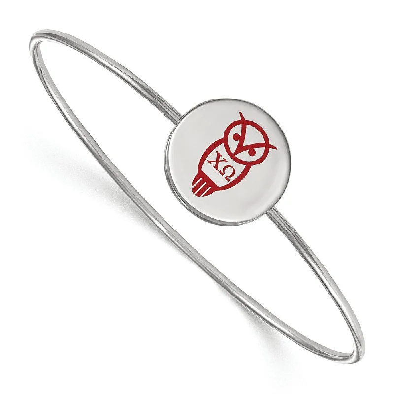 Sterling Silver Chi Omega Enamel Owl Bangle - 8 in.