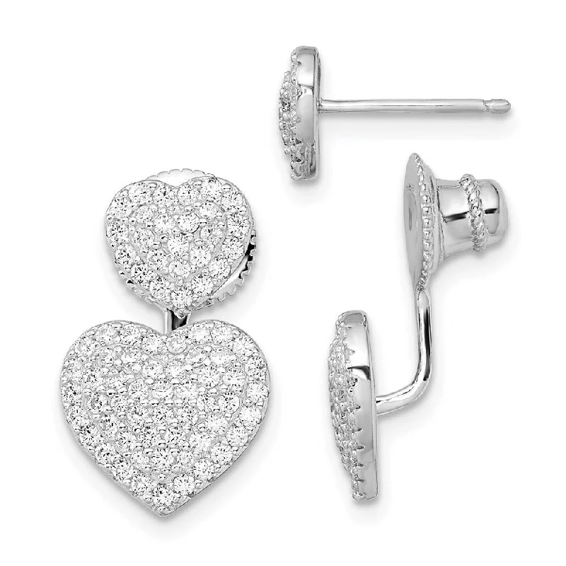 925 Sterling Silver Cubic Zirconia Brilliant Embers Hearts Stud Earrings