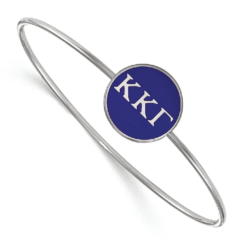 Sterling Silver Kappa Kappa Gamma Blue Enamel Greek Bangle - 6 in.