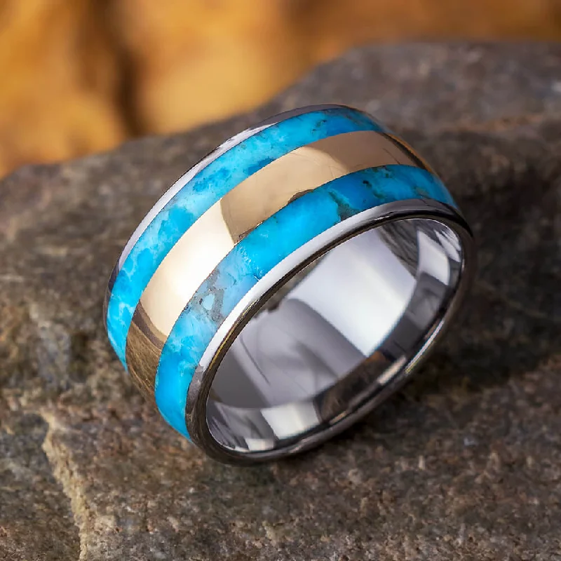 Titanium, Turquoise & Gold Men's Wedding Band