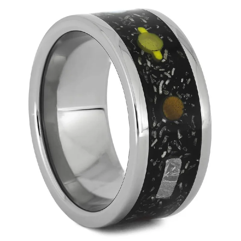 Planet Ring With Gibeon Meteorite And Real Stardust™ On Titanium Band