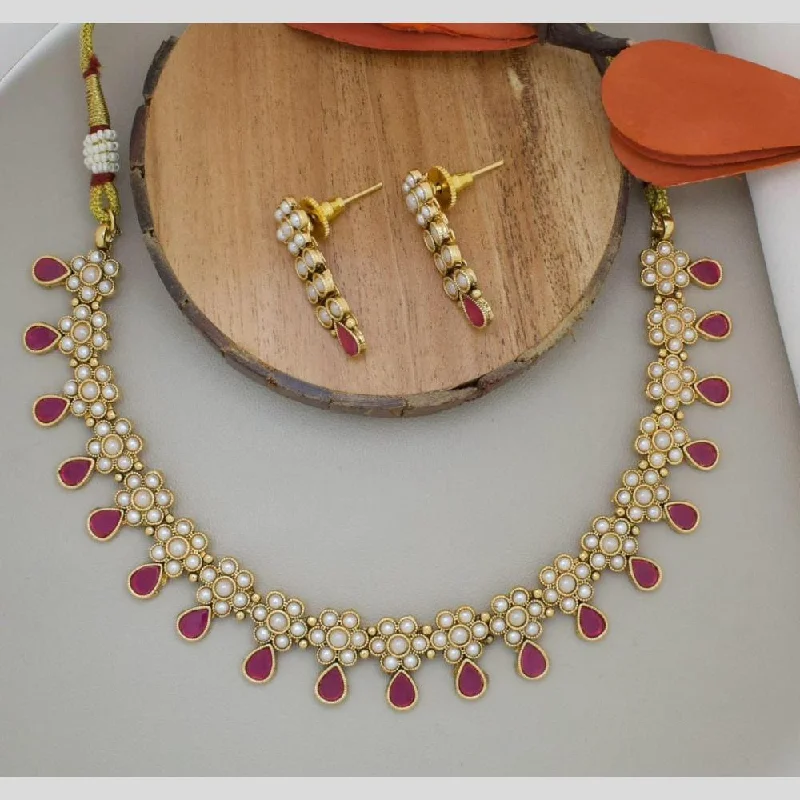 Manisha Jewellery Gold Plated Pota Stone And Pearls Necklace Set