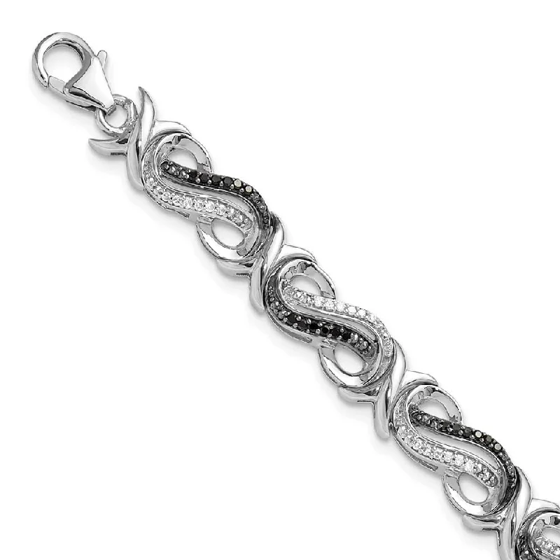 Sterling Silver Black & White Diamond Scroll Link Bracelet, 7.5 Inch