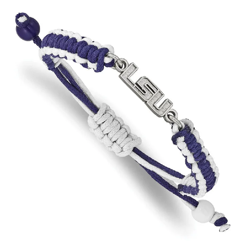 Stainless Steel Louisiana State University Adj. Cord Bracelet, 9 Inch