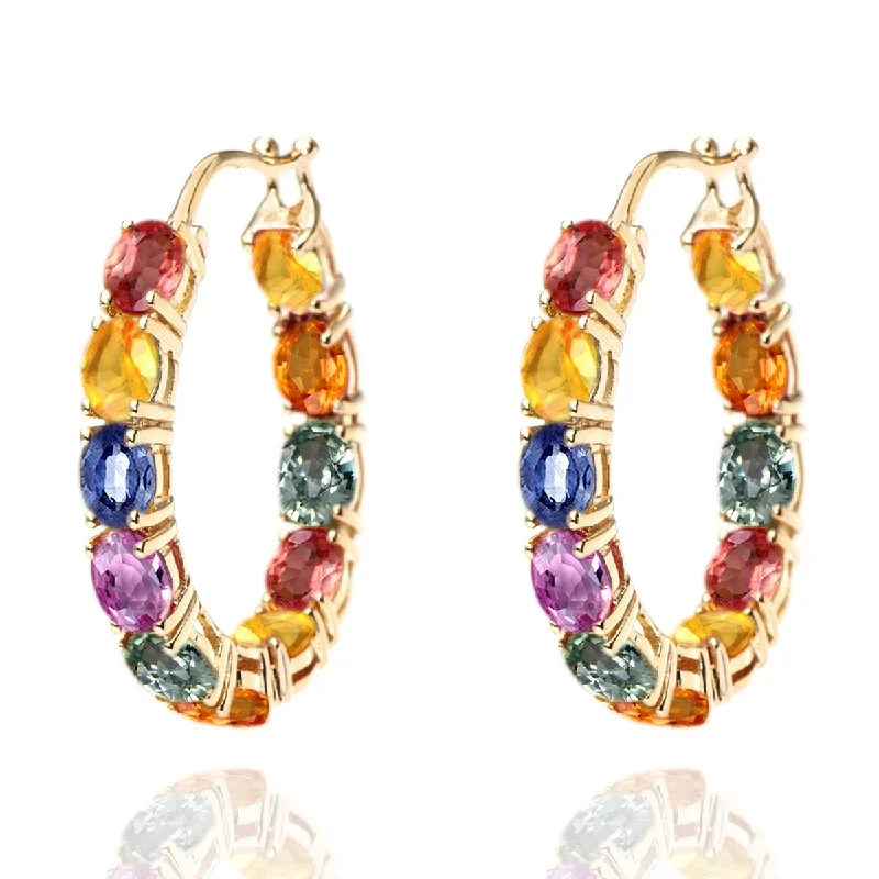 925 Sterling Silver Multi Sapphire Hoop Earrings