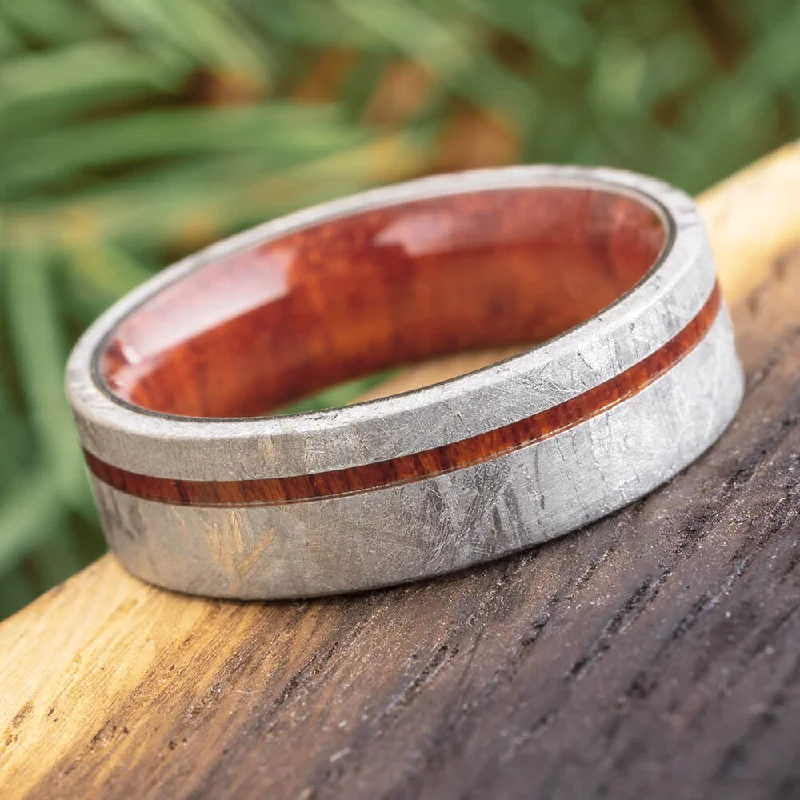 Meteorite Ring with Bloodwood Sleeve and Pinstripe