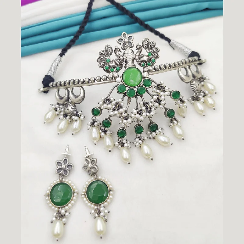 Fancyla Oxidised Plated Pota Stone Necklace Set