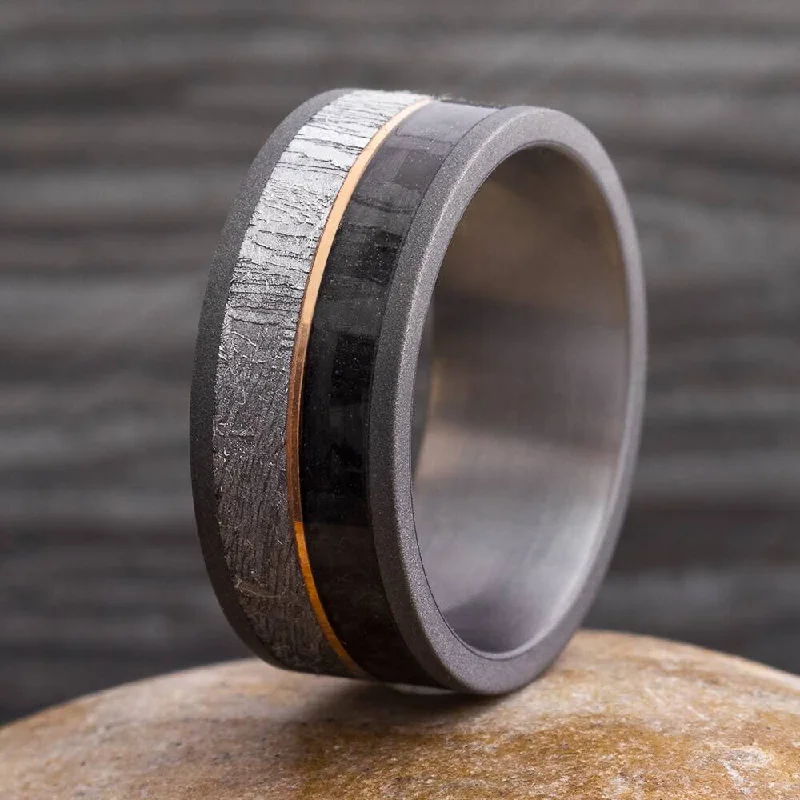 Carbon Fiber & Meteorite Ring With Sandblasted Titanium