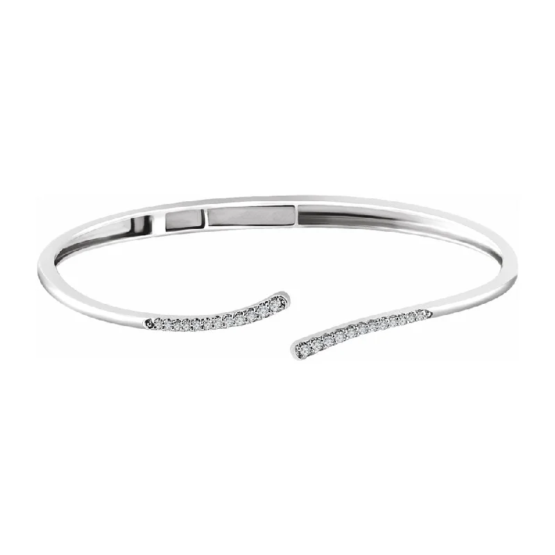 14K White Gold 1/4 CTW Diamond Bypass Hinged Cuff Bracelet, 7 Inch